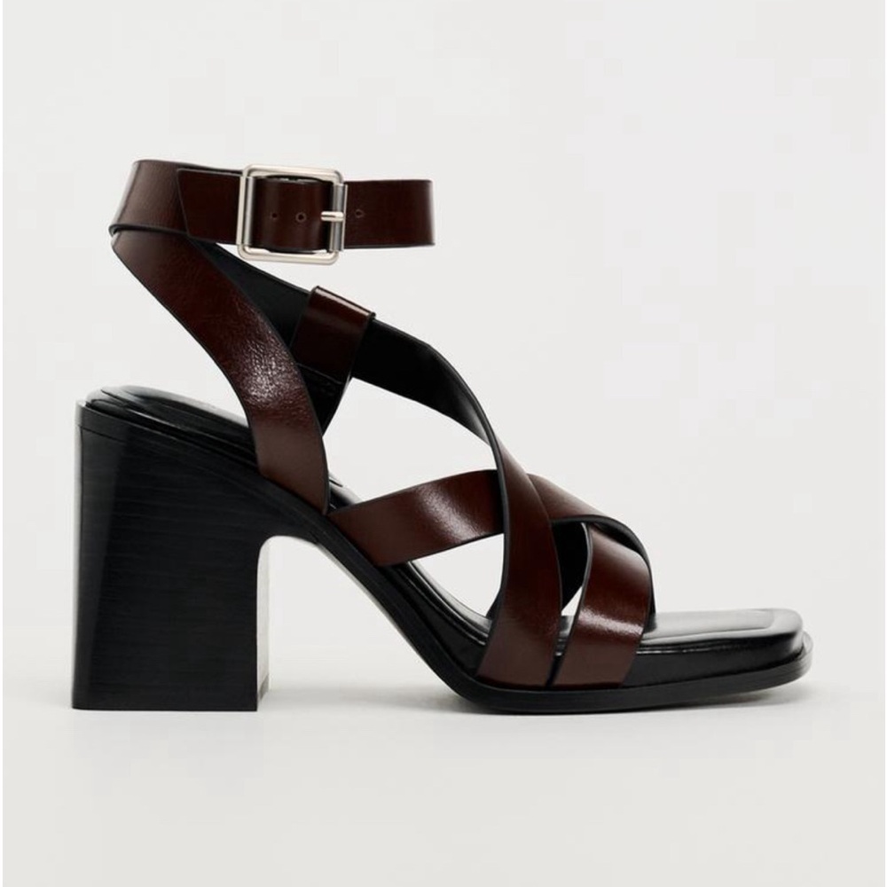 Zara Brown Strappy Block Heel Sandals